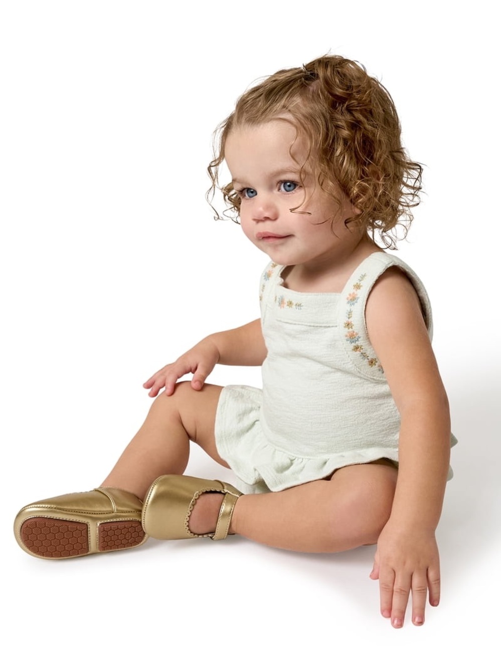 Ruffled Light Mint Baby Girl Bloomer Outfit Set With Embroidered
